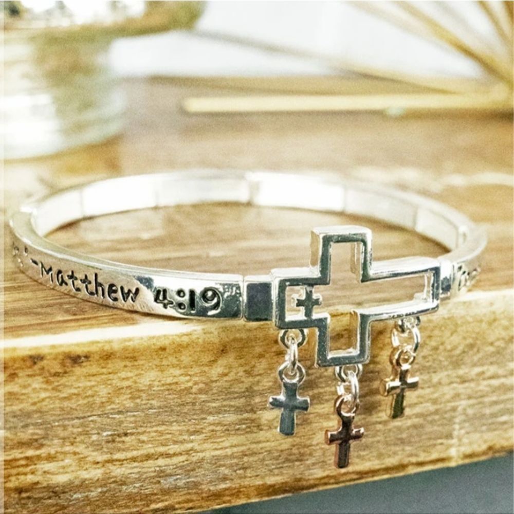 Tri-Tone Matthew 4:19 Cross Bracelet